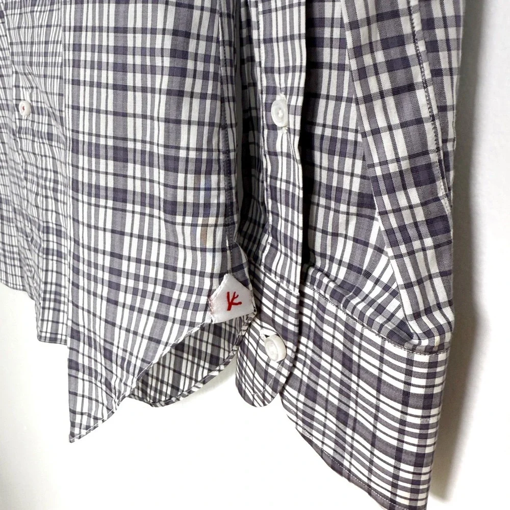 ISAIA Napoli Mens Dress Shirt 15 1/2 Check‎ Plaid Black & White Button Up